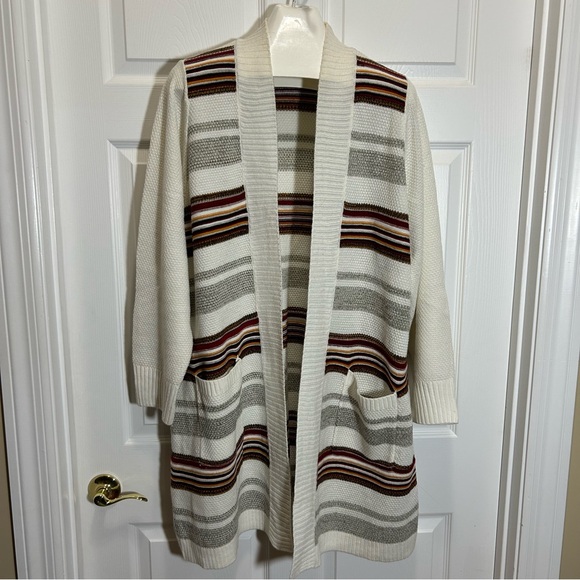 torrid Sweaters - Torrid Cream and Multicolored Striped Long Cardigan